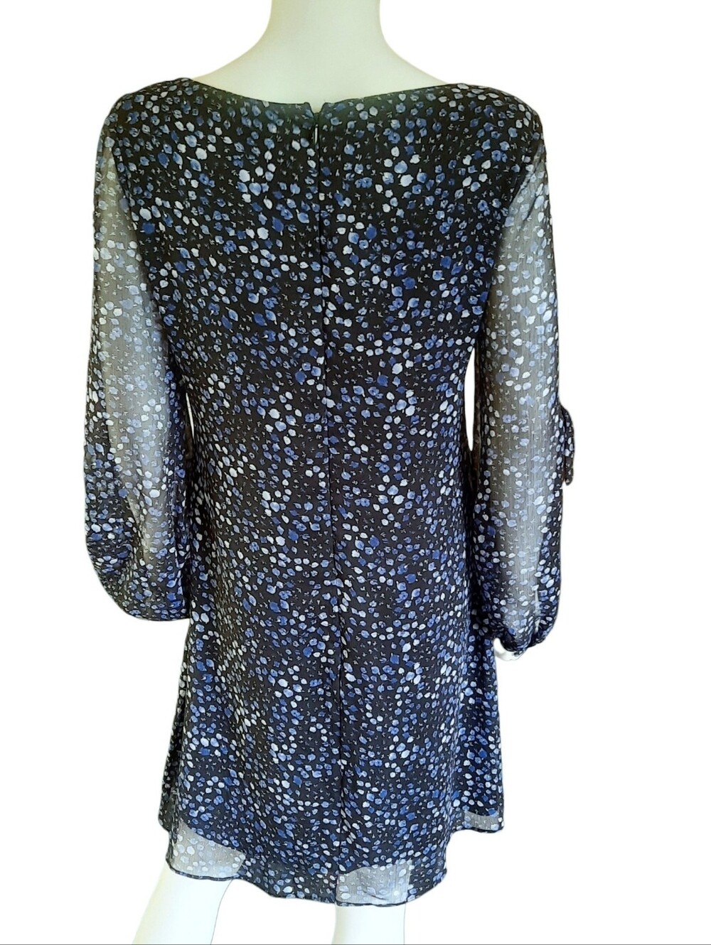 CHAPS RALPH LAUREN Navy Floral Georgette Long Slit Sleeves Shift Dress Sz 6 - Picture 3 of 7